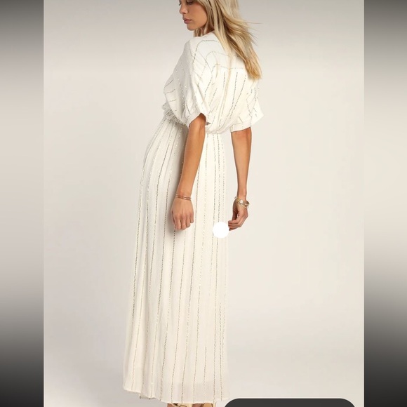 Goddess Vibes Ivory Gold Striped Dolman Sleeve Maxi Dress - Picture 2 of 12